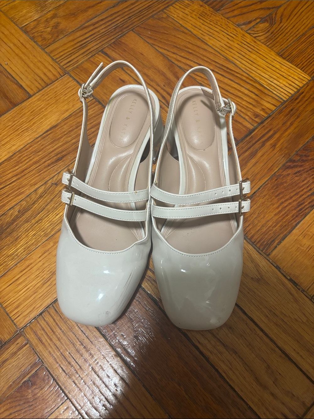 Kelly & Katie Cream Patent Double-Strap Slingback Flats